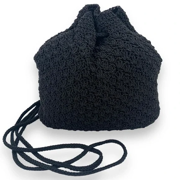 Vintage 90's FRANKIE AND JOHNNIE black woven macrame mini slouch backpack - Picture 3 of 11